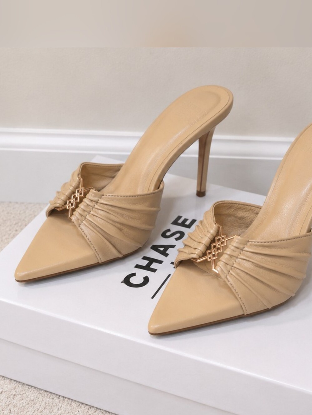Chaser Beige Pointed-Toe Ruched Slip-On Stiletto Mules